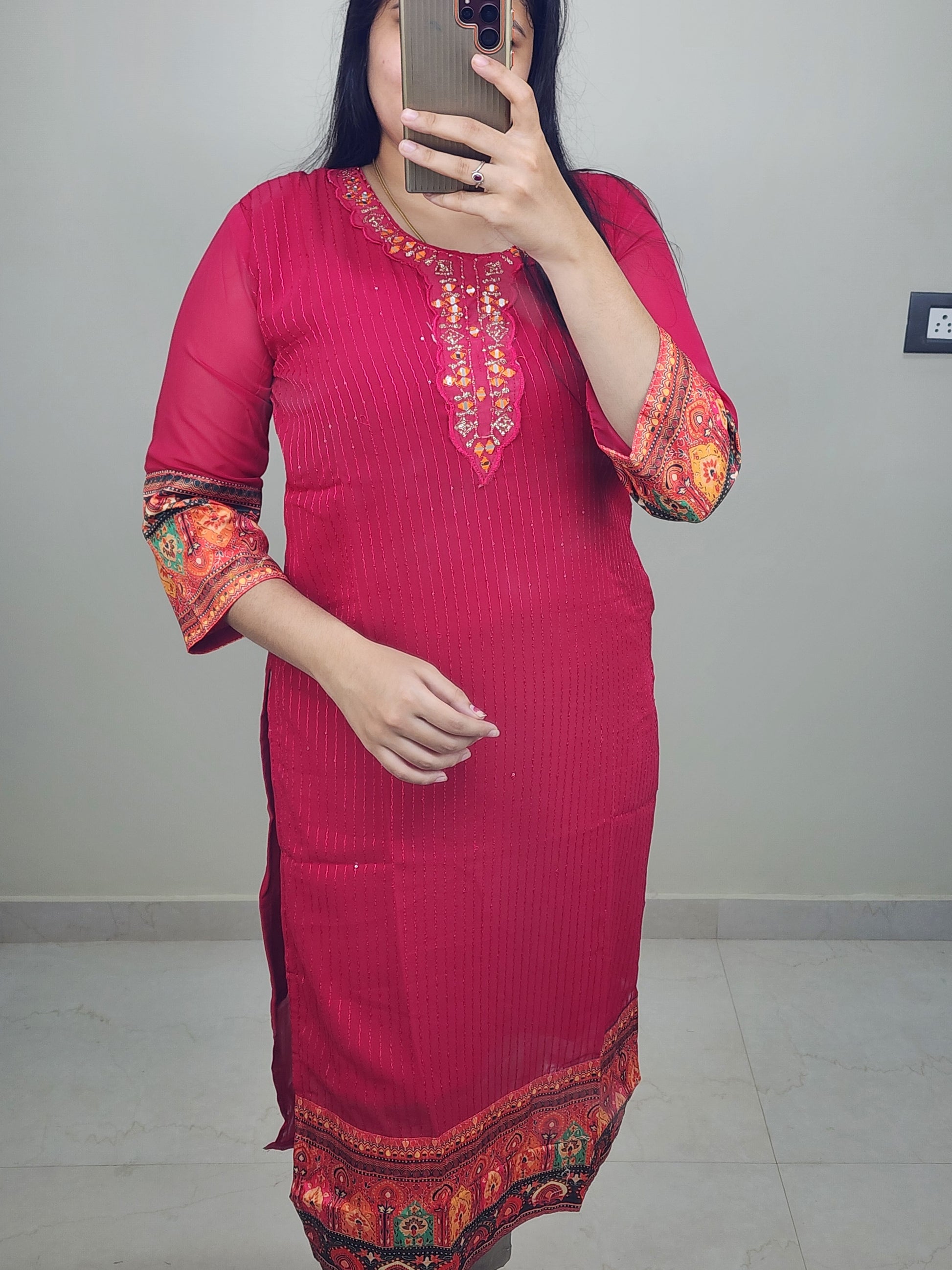 Georgette kalamkari kurti-V368