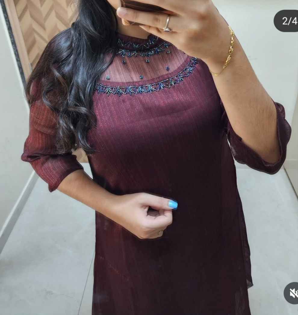 Shining Georgette Jewel neck kurti -V175