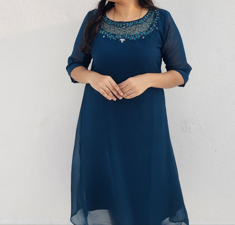 Jewel neck Georgette Kurti-V376