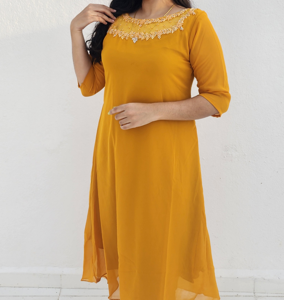 Jewel neck Georgette Kurti-V376