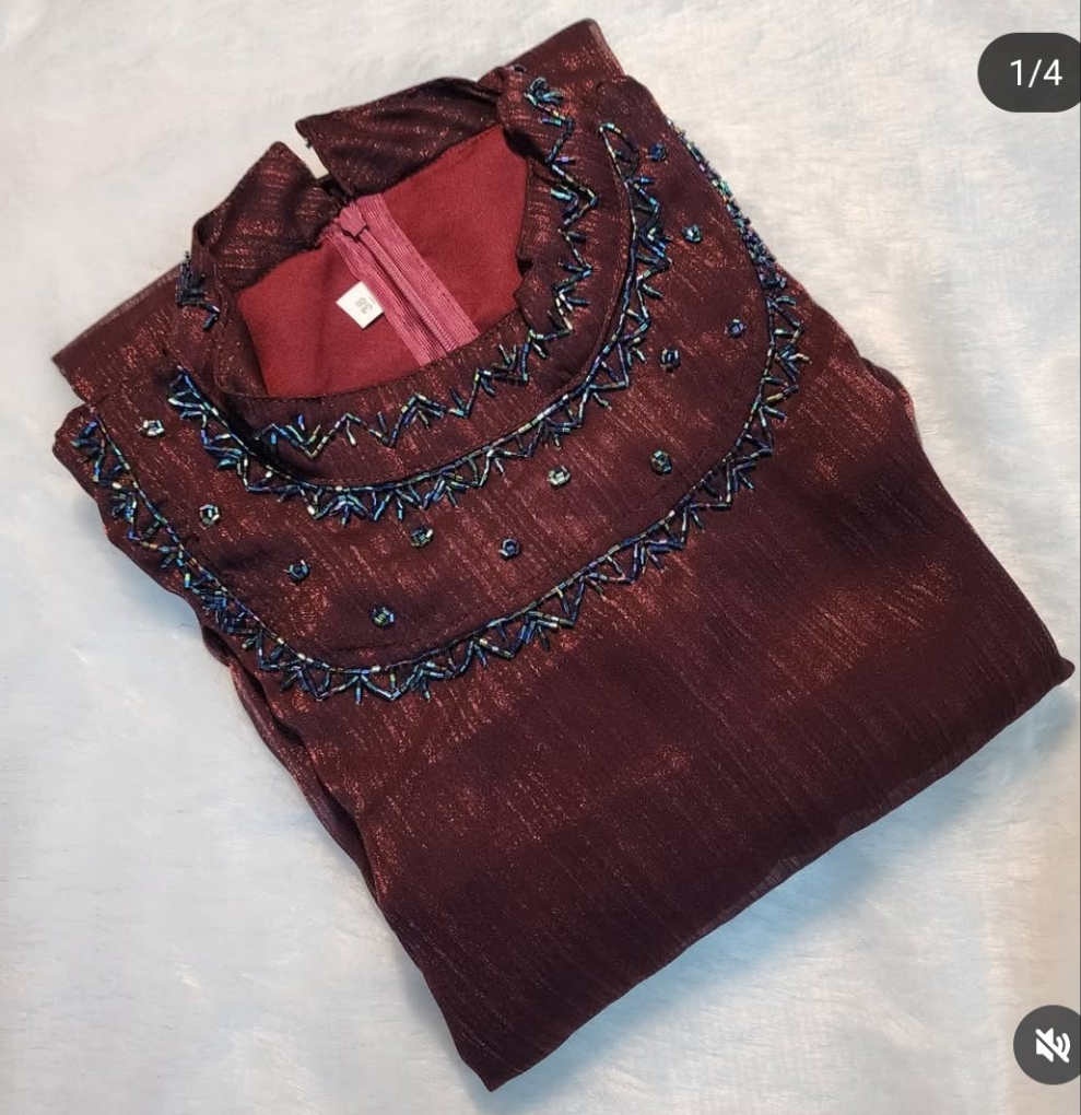 Shining Georgette Jewel neck kurti -V175