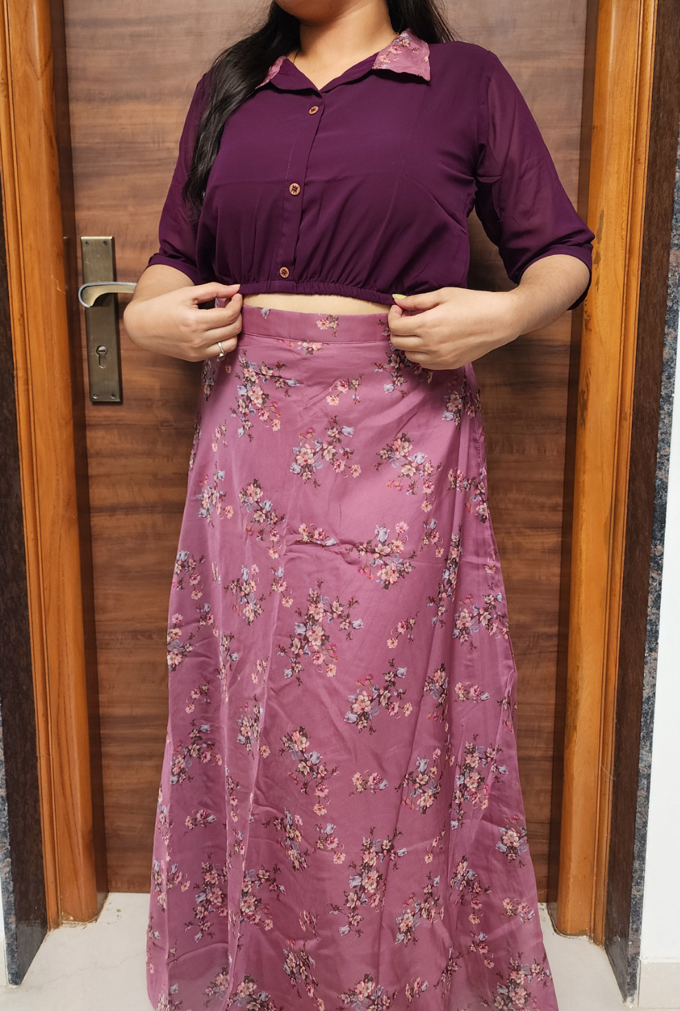 Georgette Skirt And Crop Top -V396