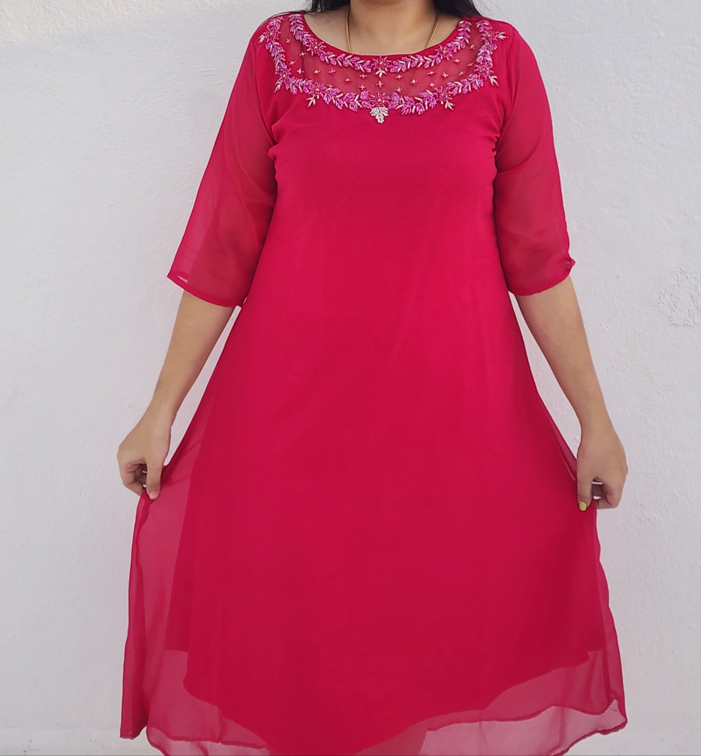 Jewel neck Georgette Kurti-V376