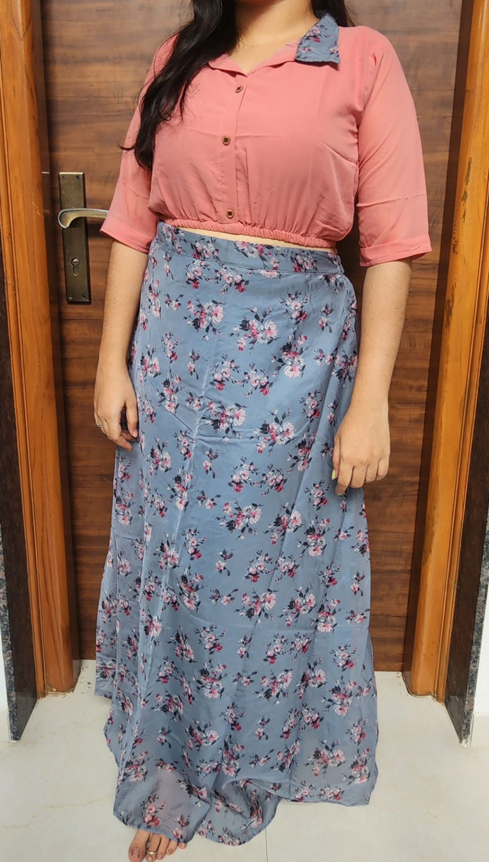 Georgette Skirt And Crop Top -V396