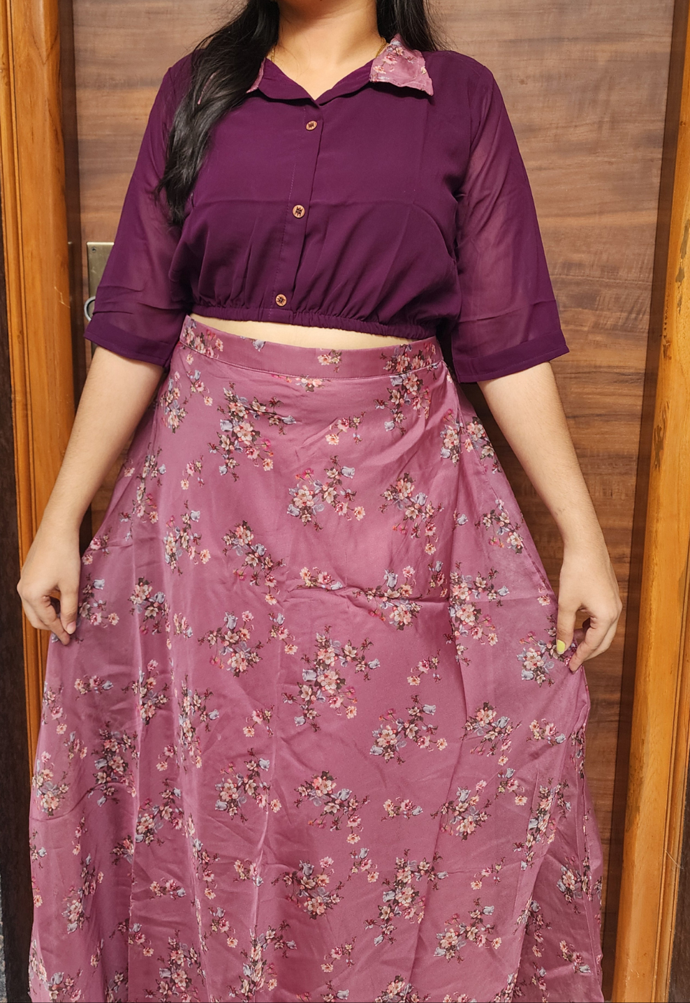 Georgette Skirt And Crop Top -V396