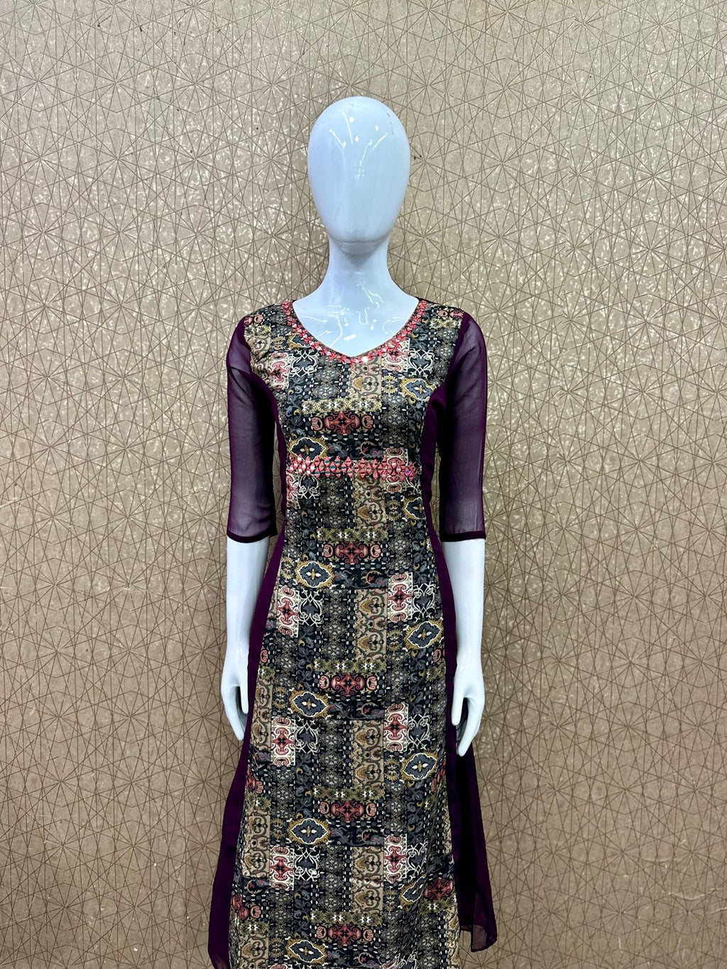 Georgette and rayon Karachi print kurti- V113