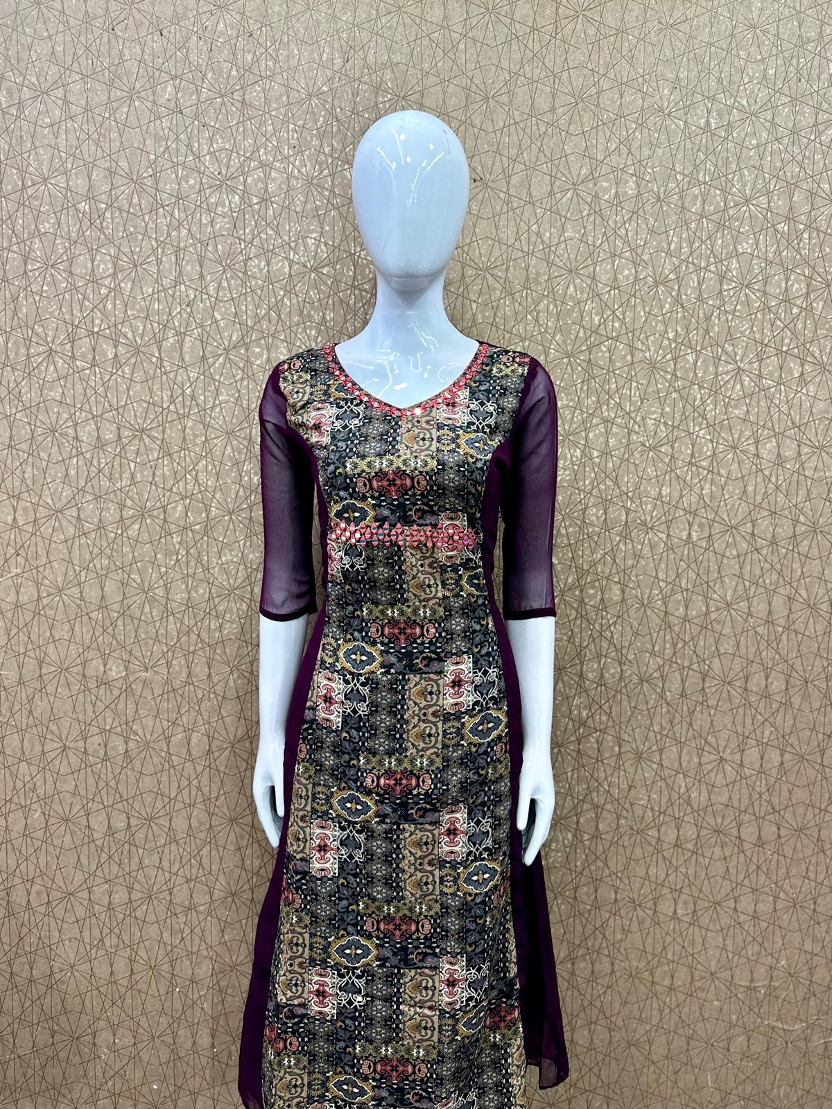 Georgette and rayon Karachi print kurti- V113