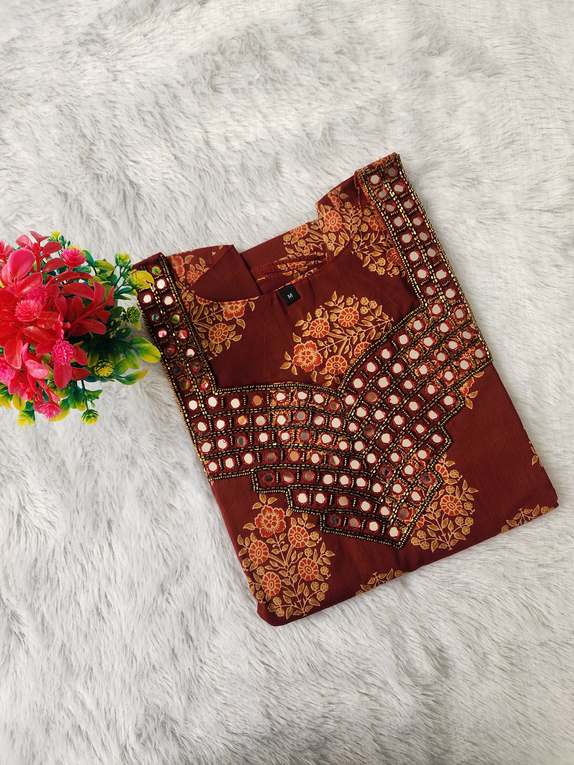 Cotton Mirror work kurti-V432