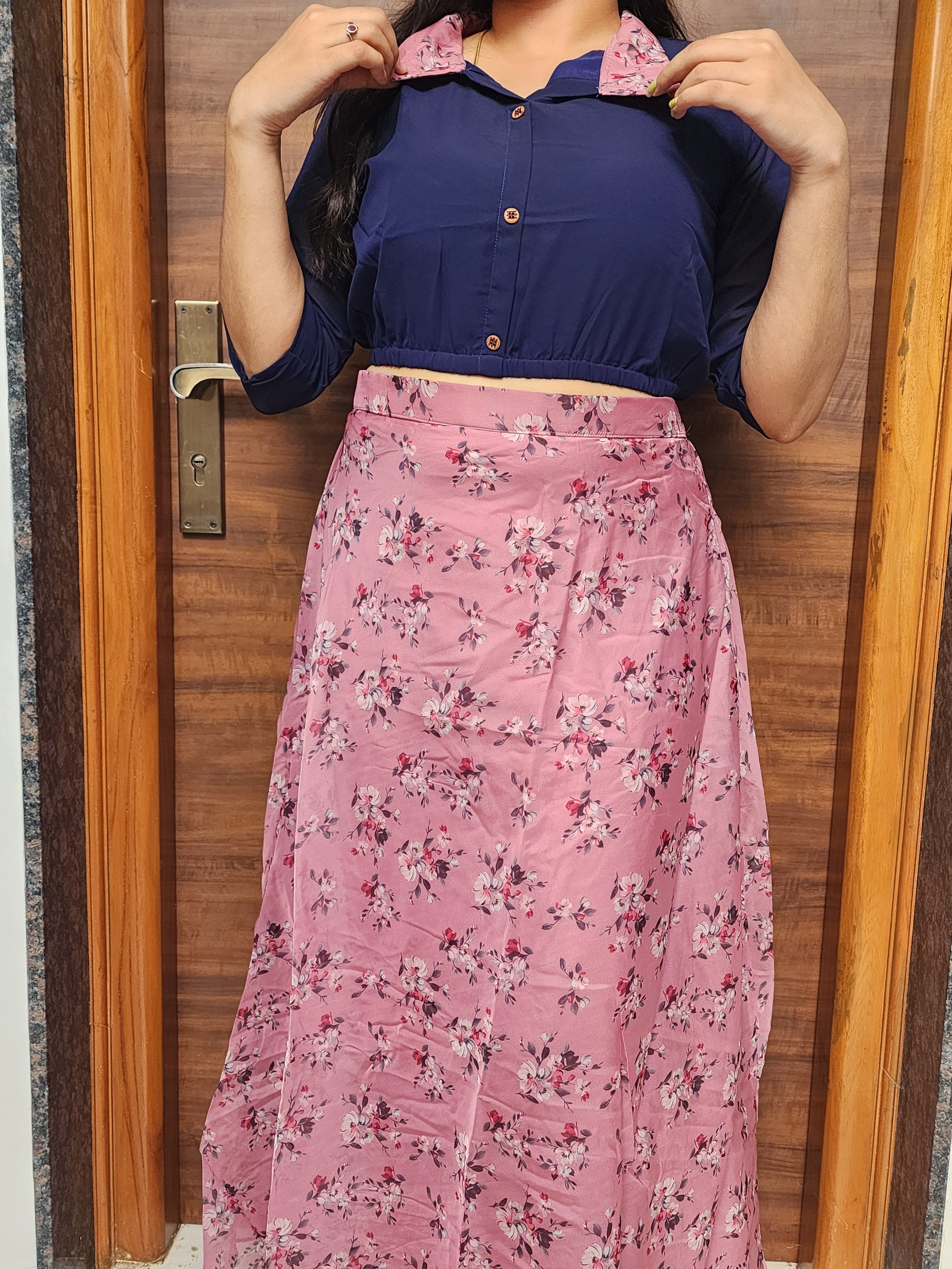 Georgette Skirt And Crop Top -V396