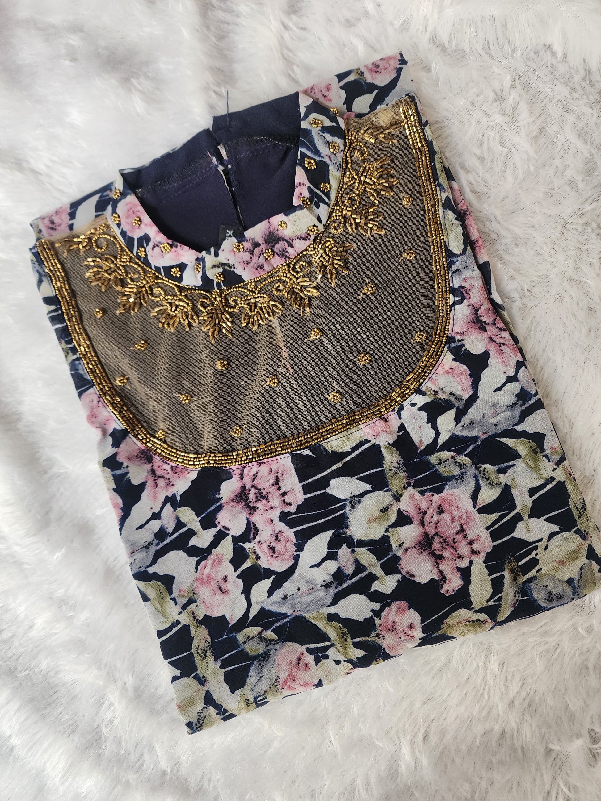 Jewel neck kurti-V422