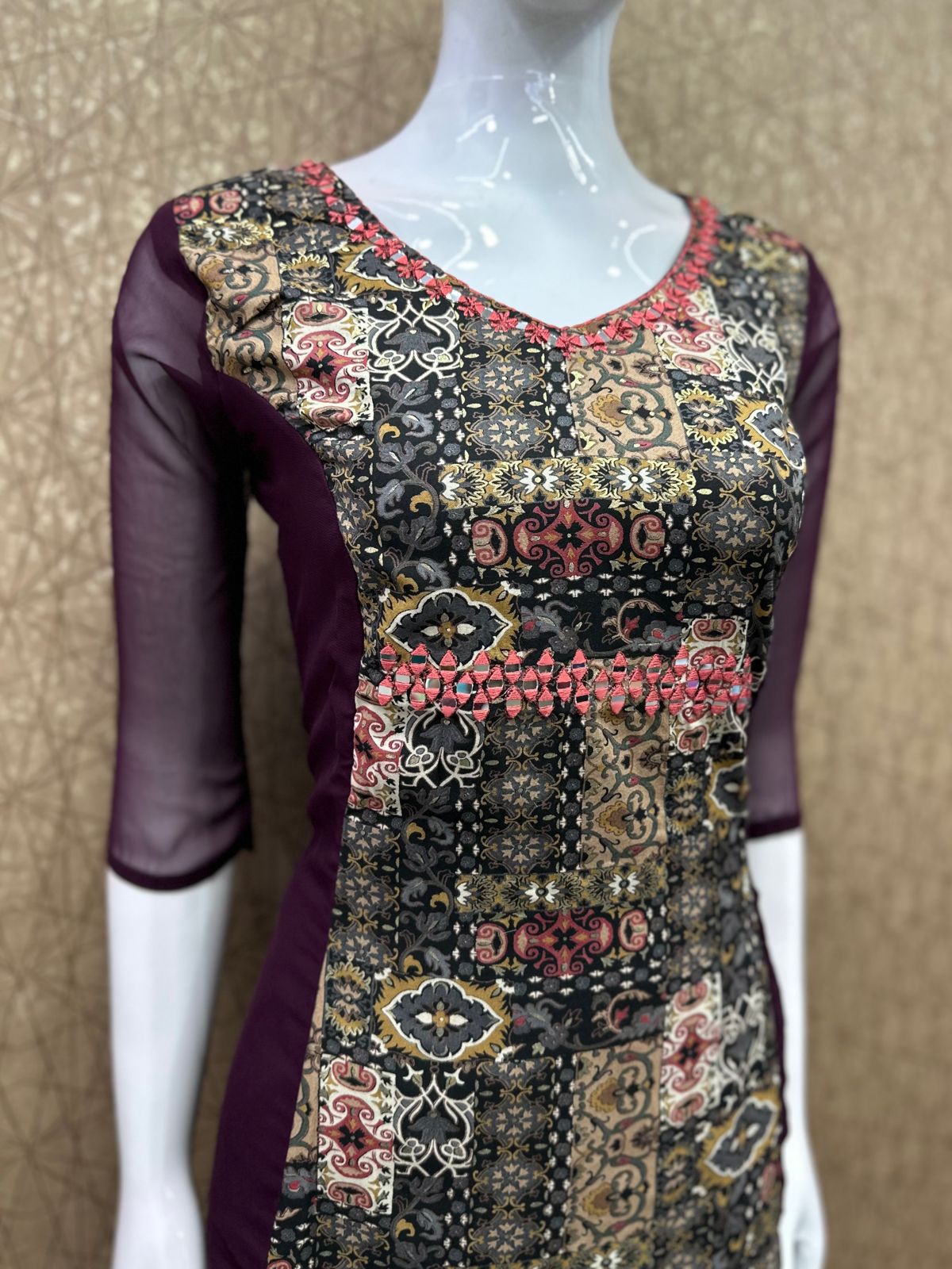 Georgette and rayon Karachi print kurti- V113