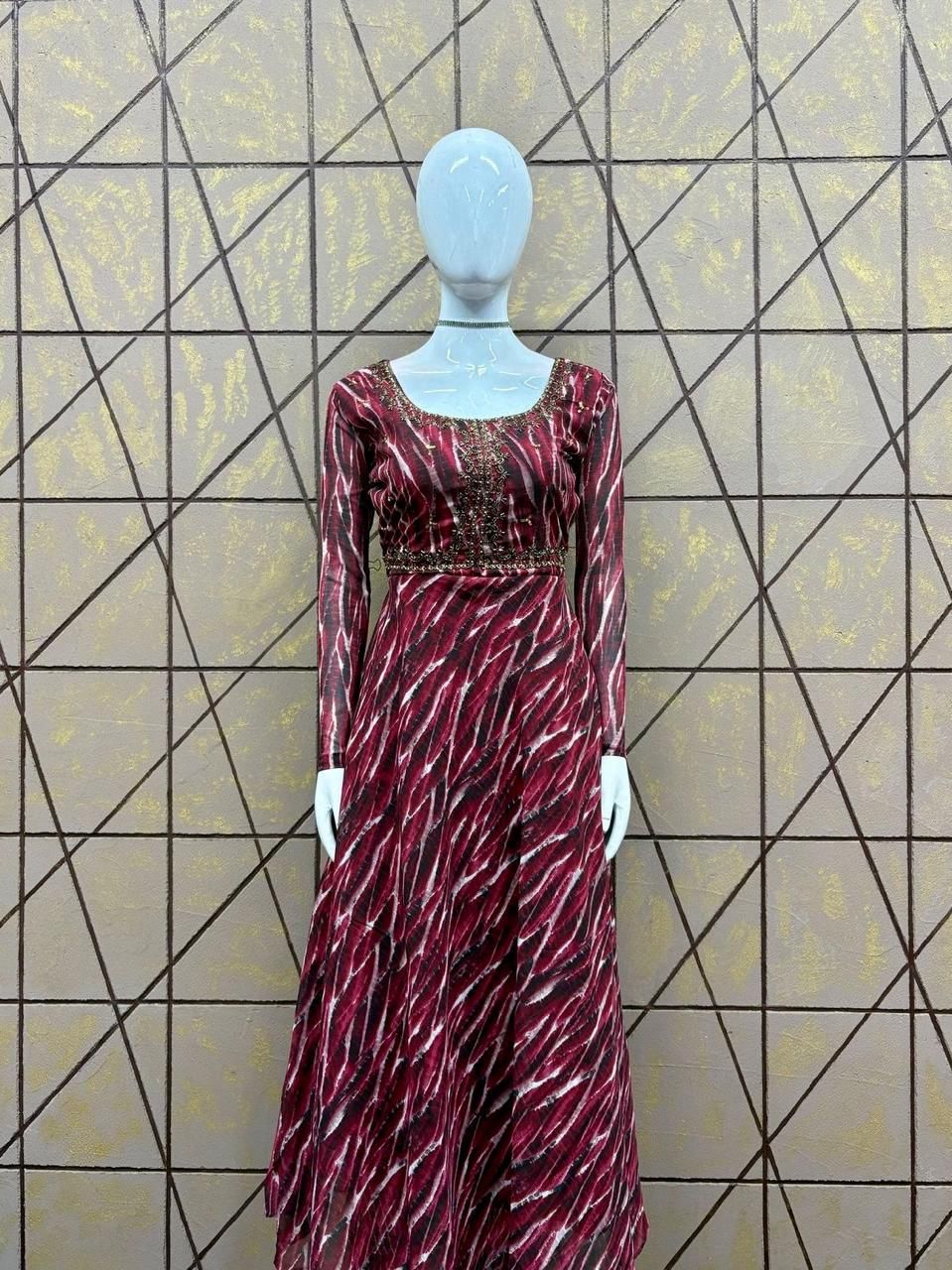Heavy Flared Georgette Handwork kurti - V201
